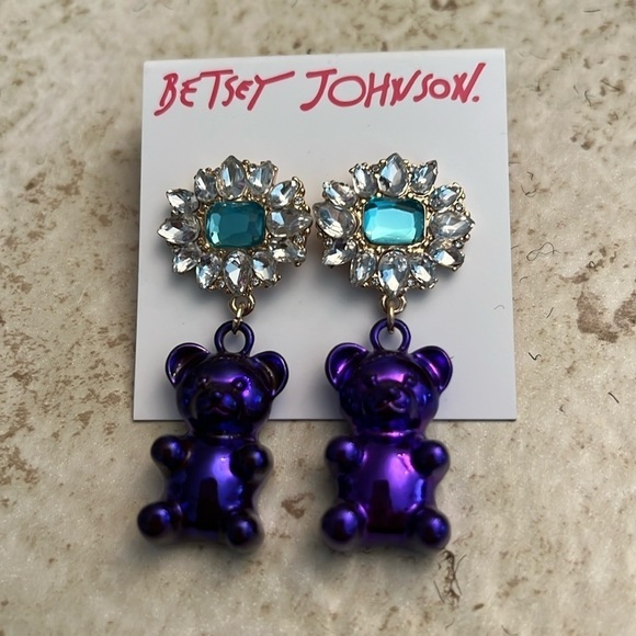 Betsey Johnson Rhinestone Dangle Earrings Gummy Bear NEW - Picture 1 of 5